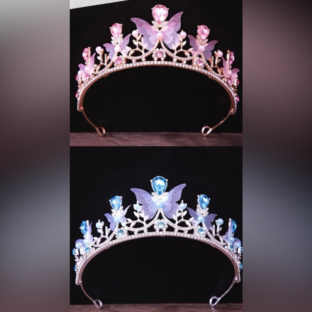 Pink & Blue Butterfly 2pc Tiara Set